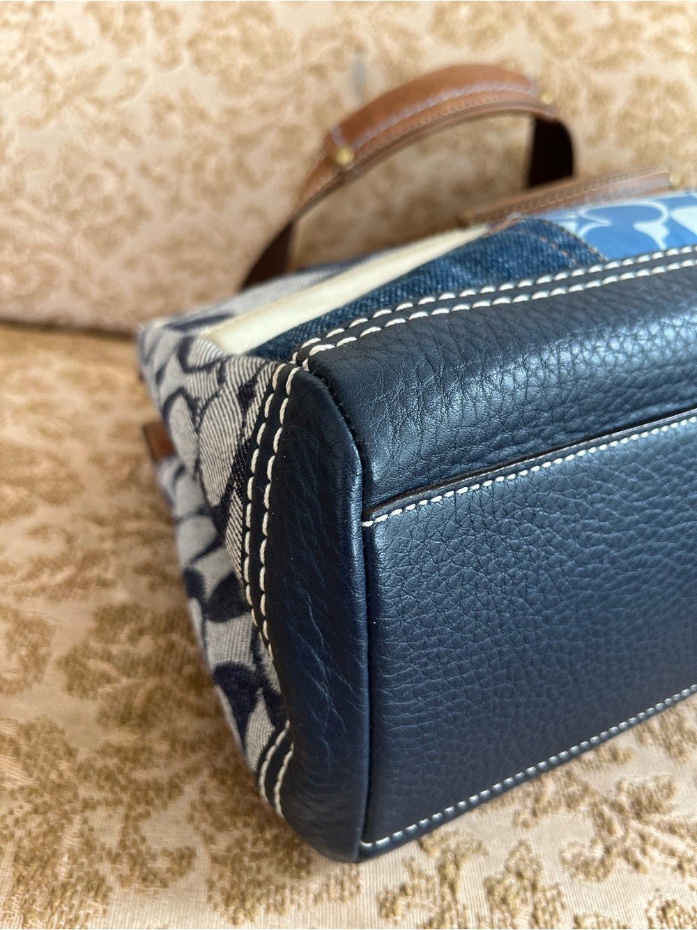 COACH 10816 Denim & Suede Patchwork Satchel bag Tan Leather Y2K - Picture 9 of 11
